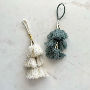 Christmas ornaments tassel set 2 boho neutral holiday home decor bohemian